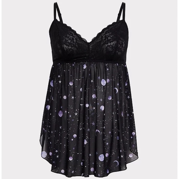 Torrid Black Lace & Galaxy Mesh Babydoll Chemise Lingerie Nightie 4X - Picture 3 of 15